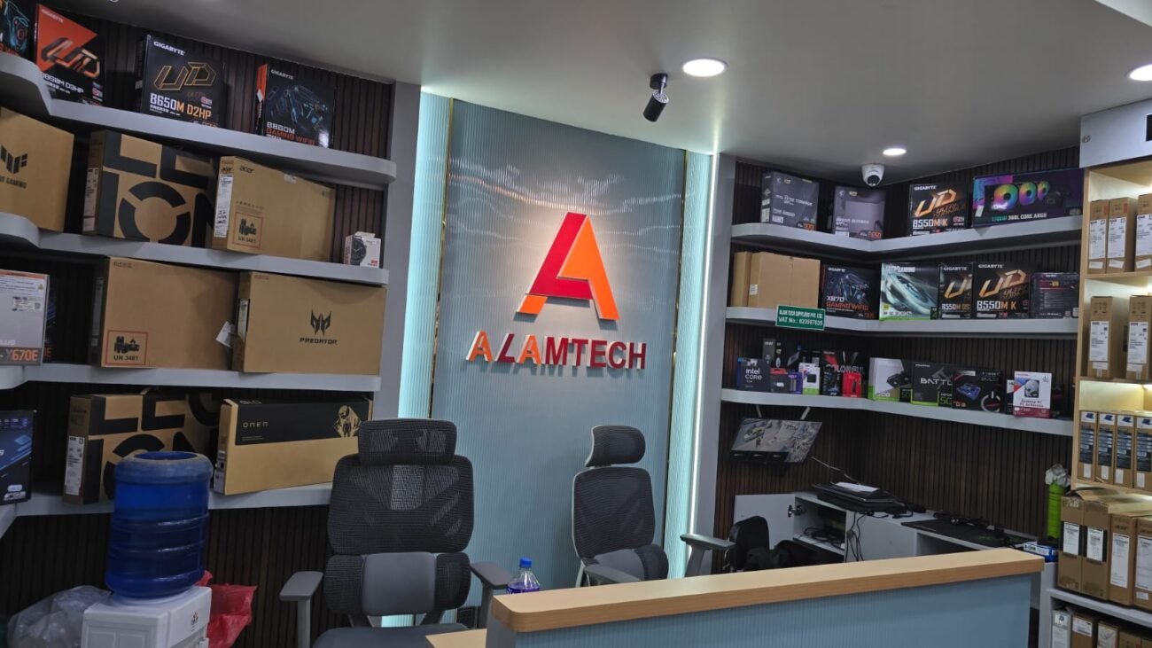 Front view of Alam Tech showroom in Putalisadak Kathmandu opposite Nepal Investment Mega Bank
