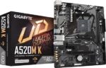 GIGABYTE A520M K AMD B550 Ultra Durable Motherboard with Digital VRM Solution, PCIe 4.0 x16 Slot, Dual PCIe 4.0/3.0 M.2 Connectors, GbE LAN, Smart Fan 5 with FAN STOP