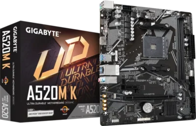 GIGABYTE A520M K AMD B550 Ultra Durable Motherboard with Digital VRM Solution, PCIe 4.0 x16 Slot, Dual PCIe 4.0/3.0 M.2 Connectors, GbE LAN, Smart Fan 5 with FAN STOP