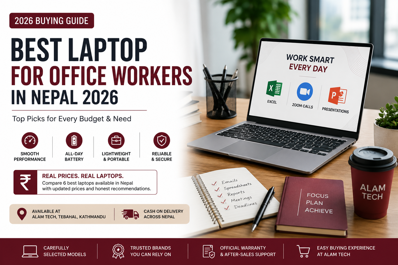 Best laptop for office workers in Nepal 2026 — comparison of ASUS VivoBook, Acer Aspire Lite, and Dell laptops for Excel, meetings, and daily office tasks