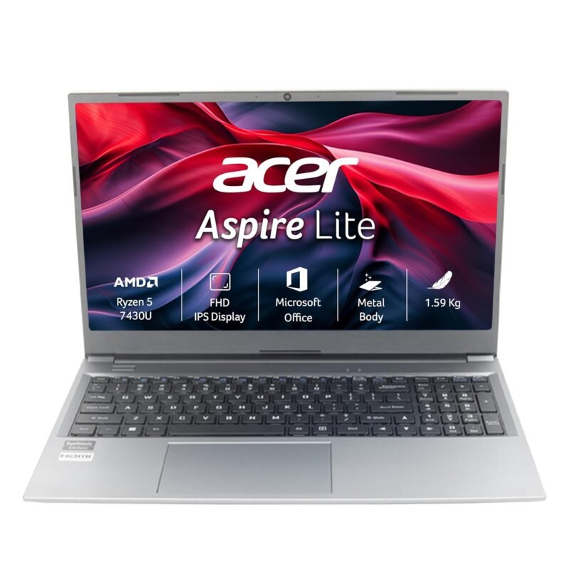 Acer Aspire Lite AL15-41 (AMD Ryzen 5 7430U Processor | 16GB DDR4 RAM | 512GB SSD | 15.6″ Full HD Display | AMD Radeon Graphics | Windows 11 Home | MS Office | Thin & Light | 1 Year Warranty)