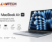 Apple MacBook Air M5 laptop promotional banner highlighting 18 hours of battery life and a thin-and-light 13.6-inch display profile.