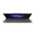 Front view of the open Lenovo LOQ 15IRX9 gaming laptop showing the 15.6-inch matte screen display, thin bezels, down-firing speaker cutouts, and Luna Grey chassis.