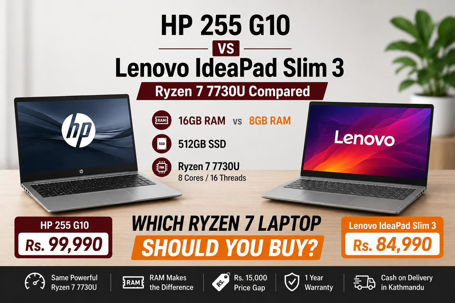 Lenovo IdeaPad Slim 3 Ryzen 7 7730U 8GB Laptop at Alam Tech Kathmandu
